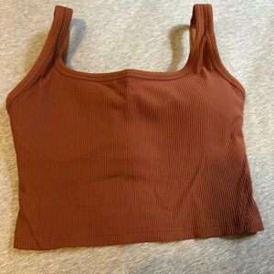 Orange Ribbed Sleeveless Crop Tank